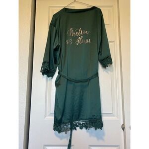 Emerald Green Satin Robe Bridal Party Lace Trim Bridesmaid Wedding Gift